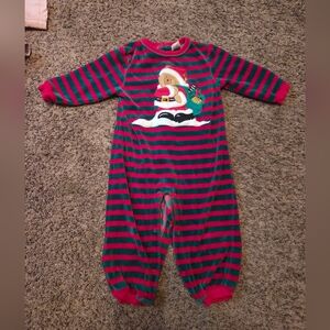 Vintage Starting Out Red and Green Striped Holidat Kids Footie